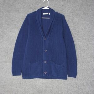 Vintage Lyle & Scott Cardigan Mens S Blue Shawl Collar Cotton Sweater